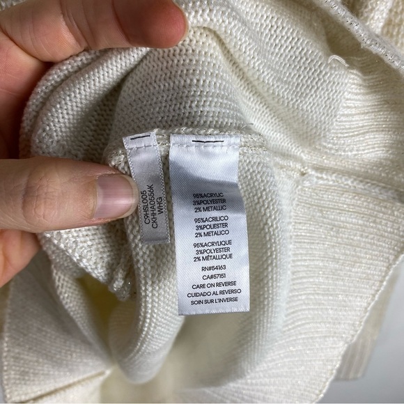 Calvin Klein Shimmer Glitter Gold Ribbed Knit Mock Neck Pullover Sweater Small - Picture 5 of 6